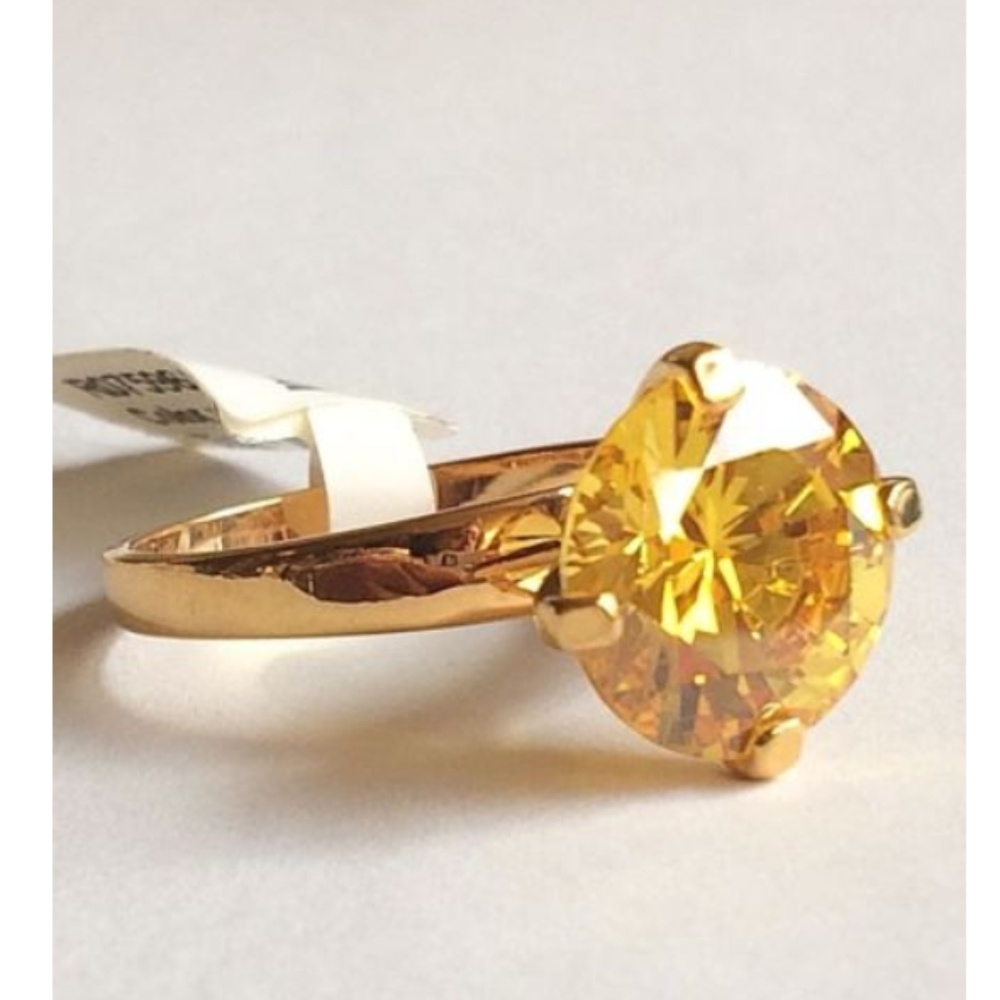 Gold Citrine Cocktail Ring Size 10 Canary Yellow - Picture 4 of 8